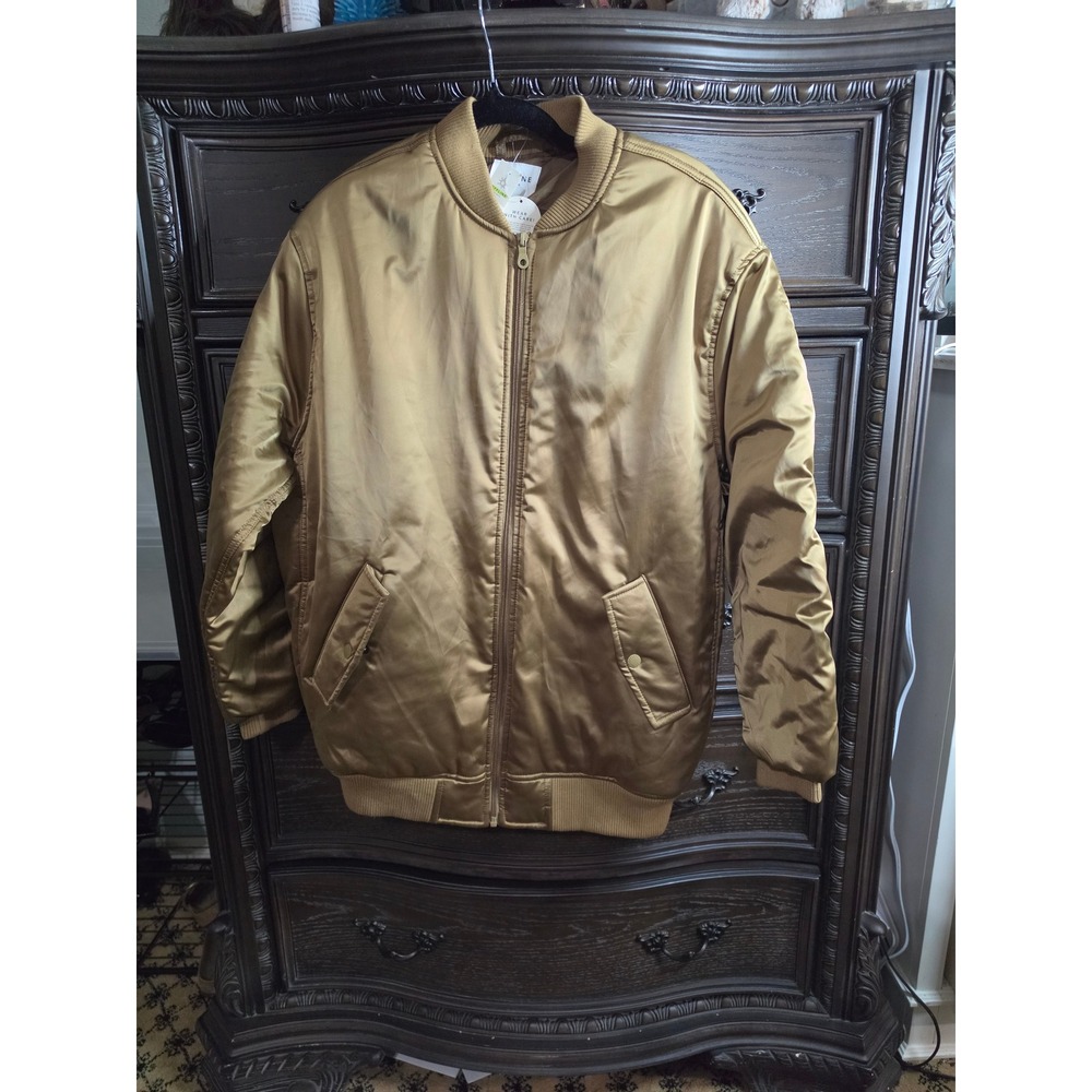 OFFLINE by Aerie Gold Satin Bomber Jacket Full Zip Pockets S/M NEW